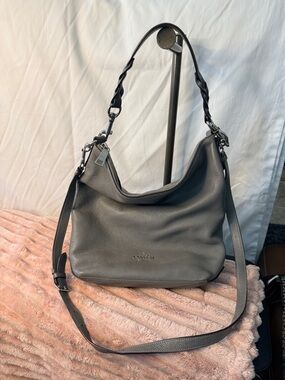 Coach Pebbled Leather Hobo Shoulder Bag in Gray
